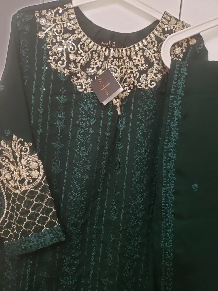 Agha Jaan Embroidered Green Salwar Kameez thumbnail