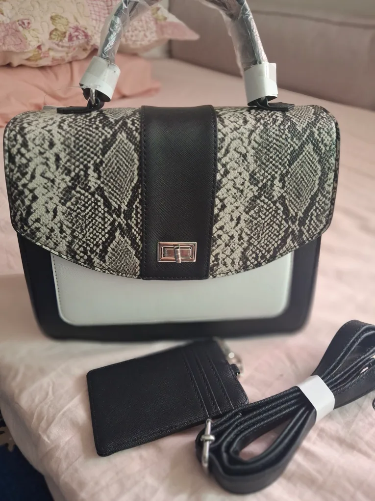 Snakeskin & Black Satchel Bag thumbnail
