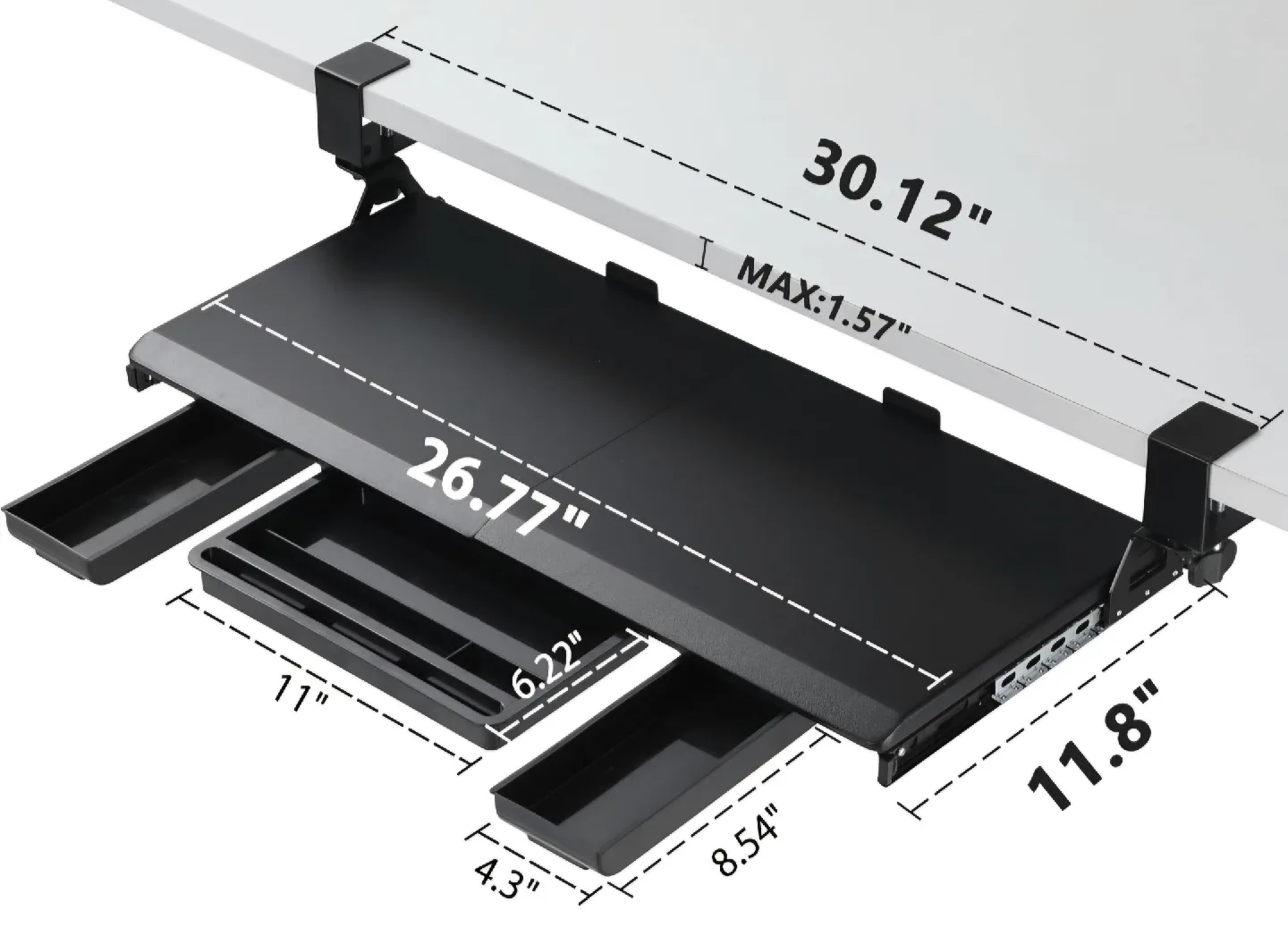 ETHU Under Desk Keyboard Tray 45° Adjustable C Clamp Black image indicator(6)