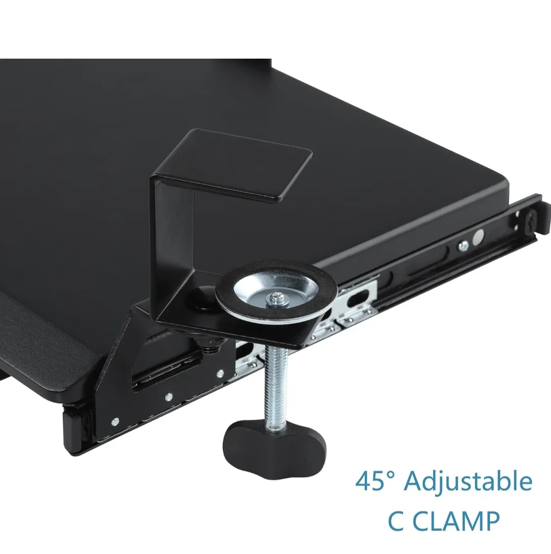 ETHU Under Desk Keyboard Tray 45° Adjustable C Clamp Black image indicator(7)