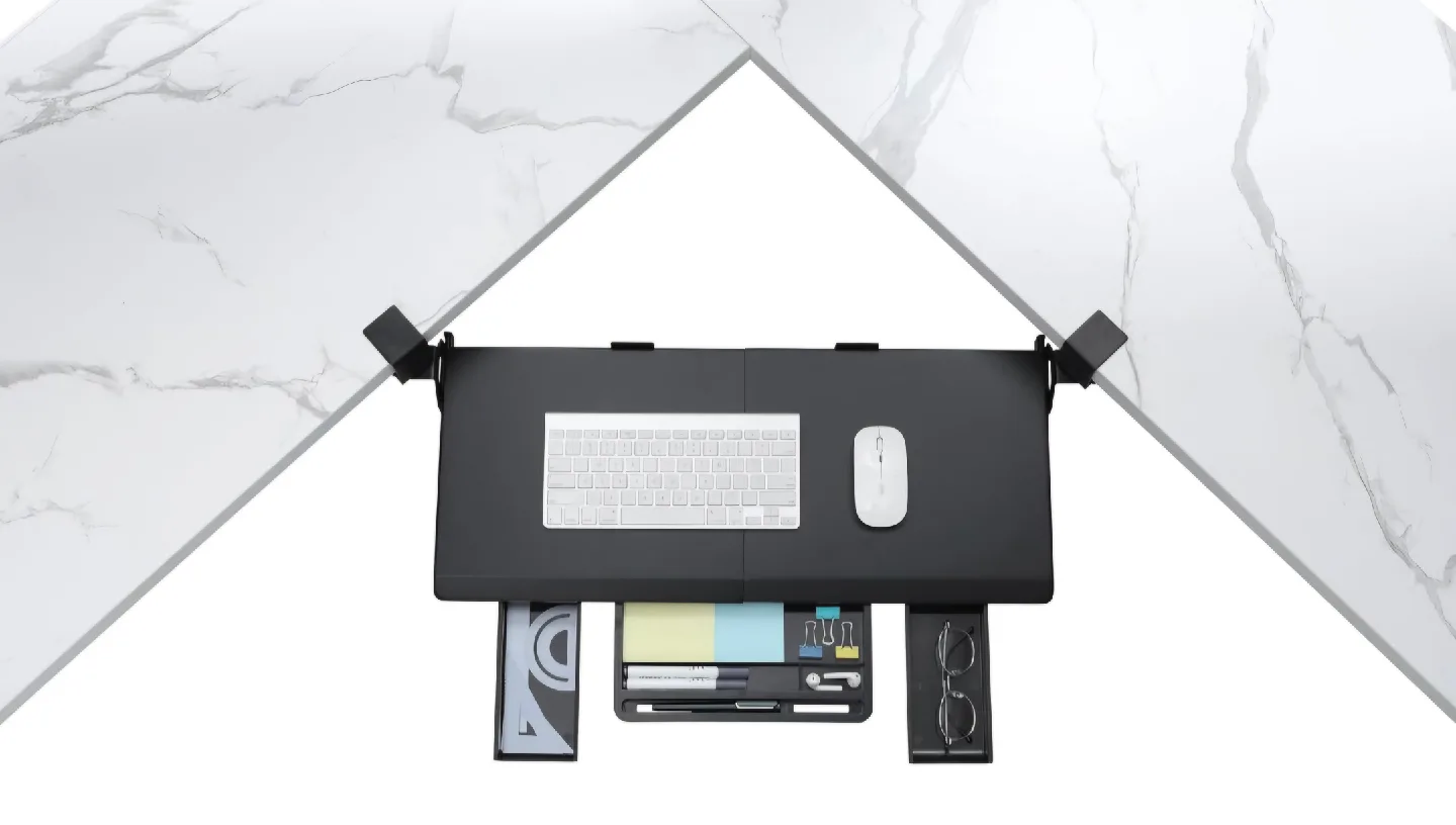 ETHU Under Desk Keyboard Tray 45° Adjustable C Clamp Black image indicator(8)