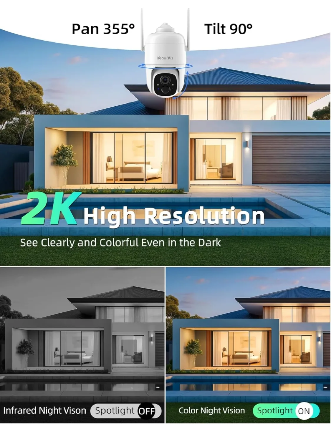 New. Maxiviz 2K Outdoor Security Camera - Solar Powered image indicator(2)