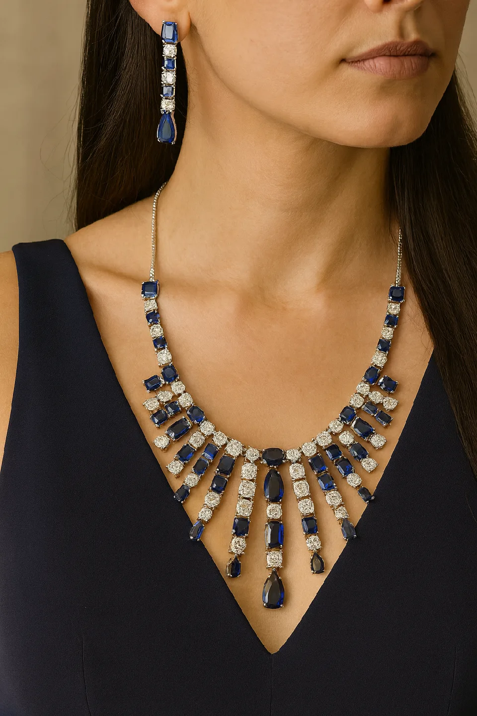 ✨ Royal Blue AD Necklace & Earrings-  Wedding & Party Jewelry