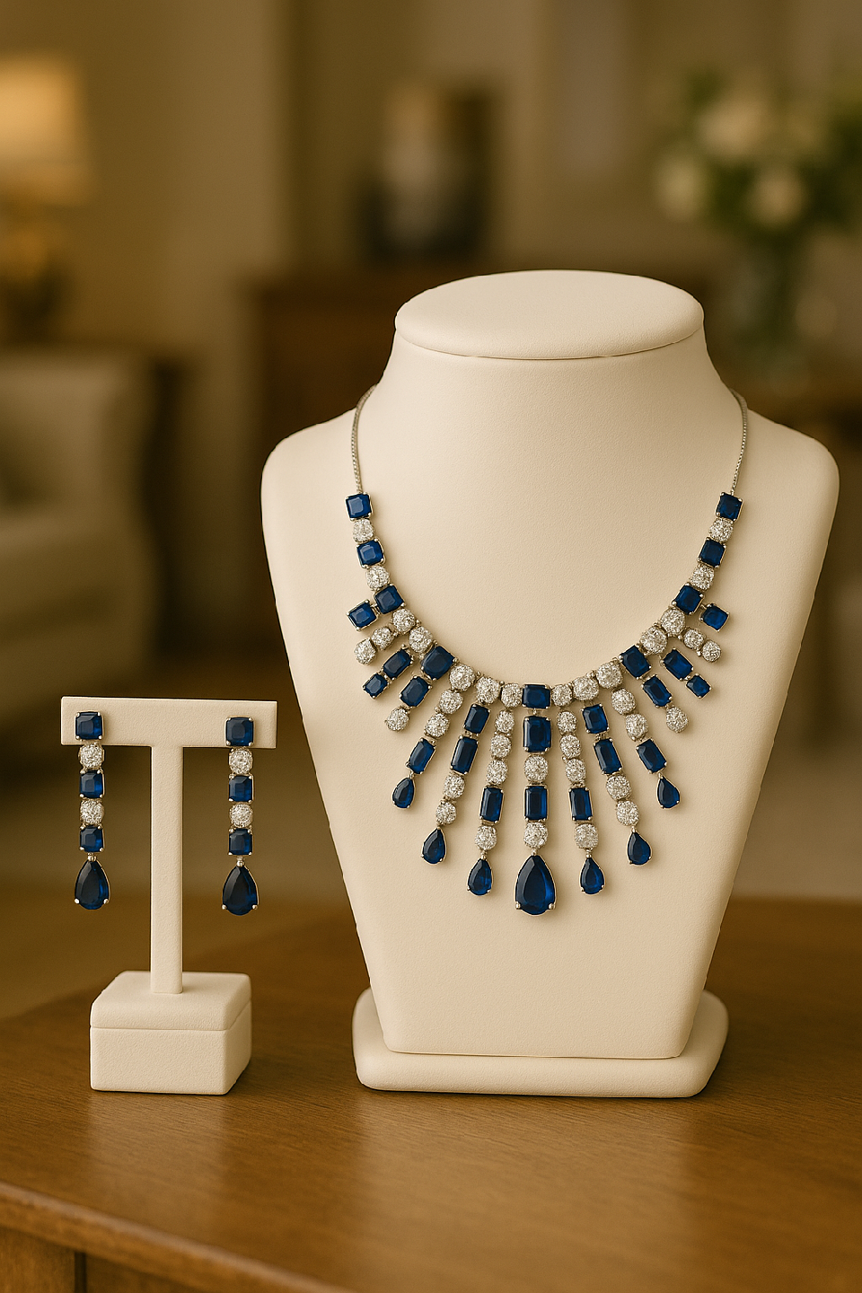 ✨ Royal Blue AD Necklace & Earrings-  Wedding & Party Jewelry - photo 2