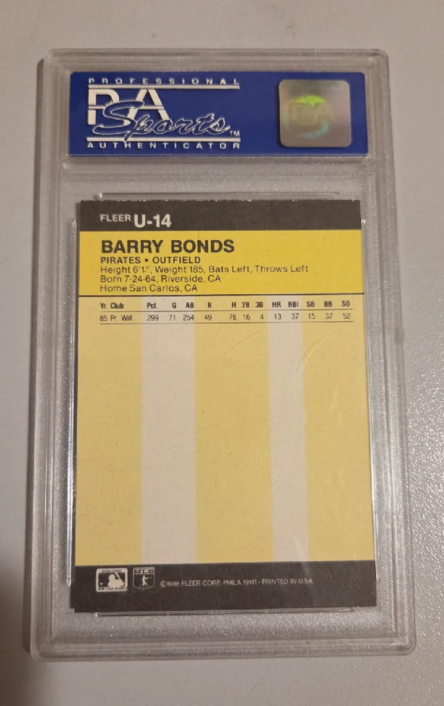 1986 Fleer Update Barry Bonds PSA 8 image indicator(2)