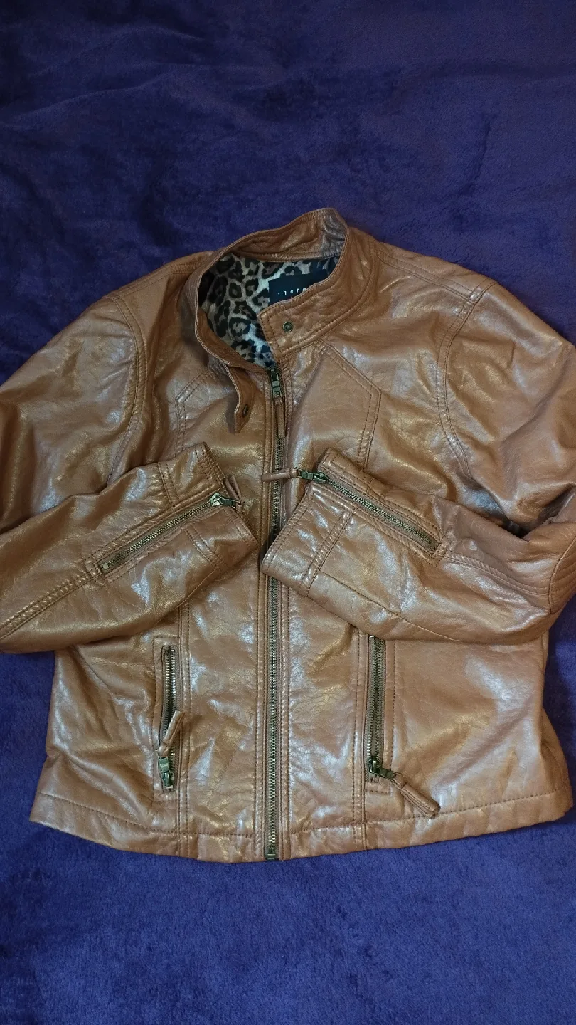 Indigo Brown Faux Leather Jacket thumbnail
