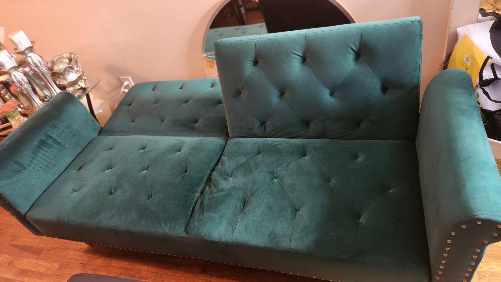 Green Velvet Futon Sofa Bed - photo 2