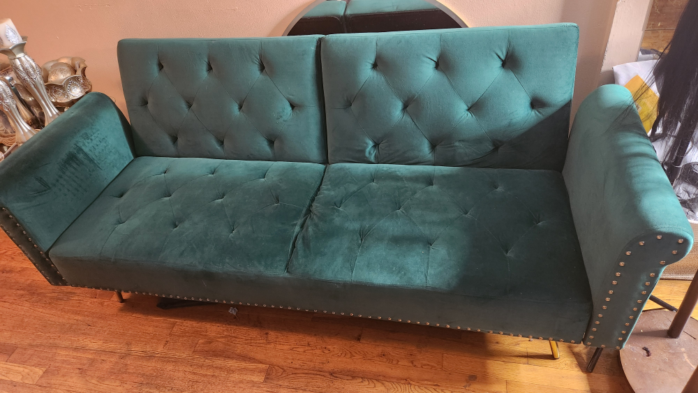 Green Velvet Futon Sofa Bed - photo 3