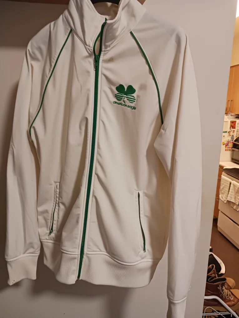 American Eagle White & Green Track Jacket thumbnail