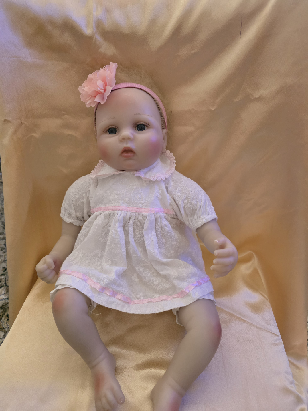 Baby Doll with White Dress & Pink Accents