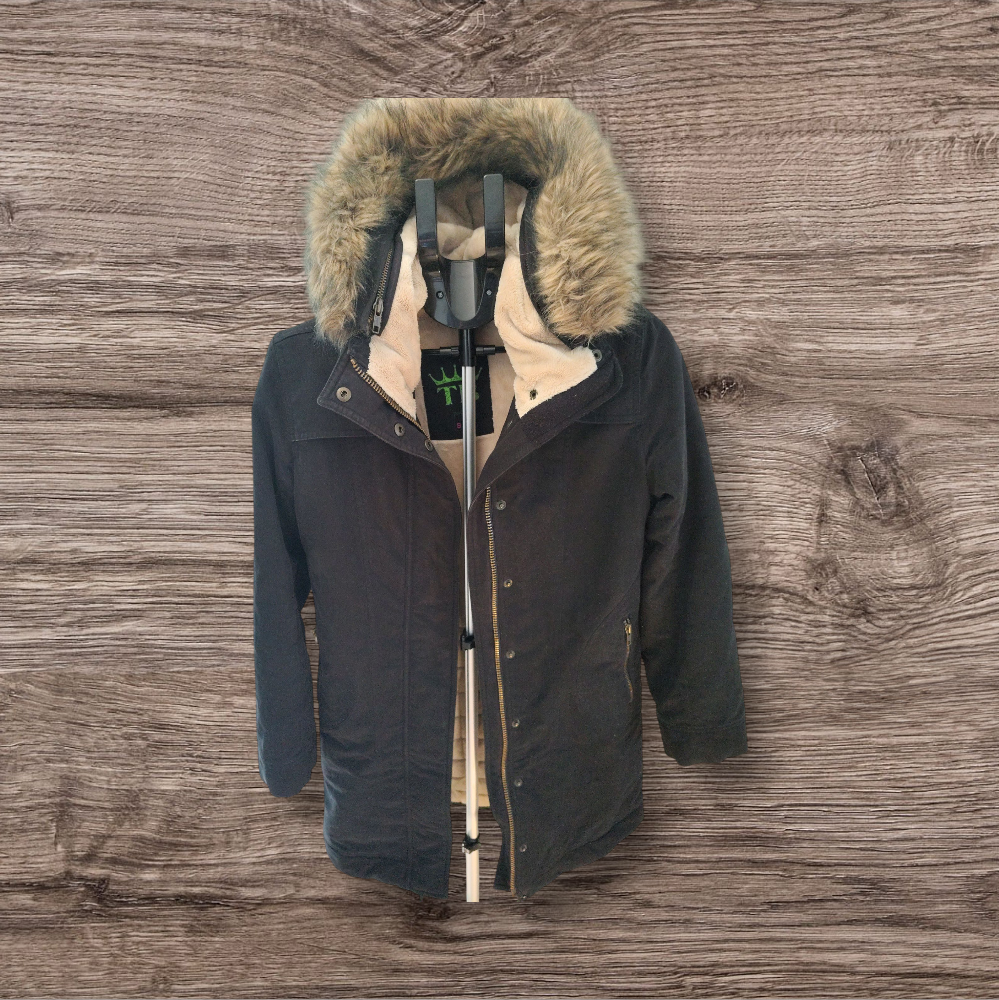 TNA Black Winter Jacket with Faux Fur Hood - Size S