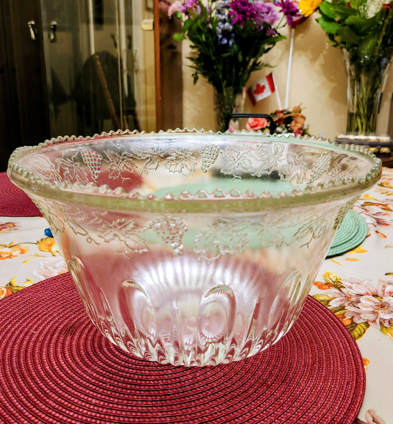 Vintage Clear Glass Punch Bowl with Grape Design - photo 3