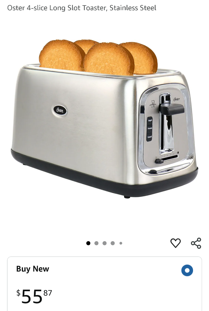 Oster 4 Slice Long Slot Toaster, Stainless Steel - photo 2
