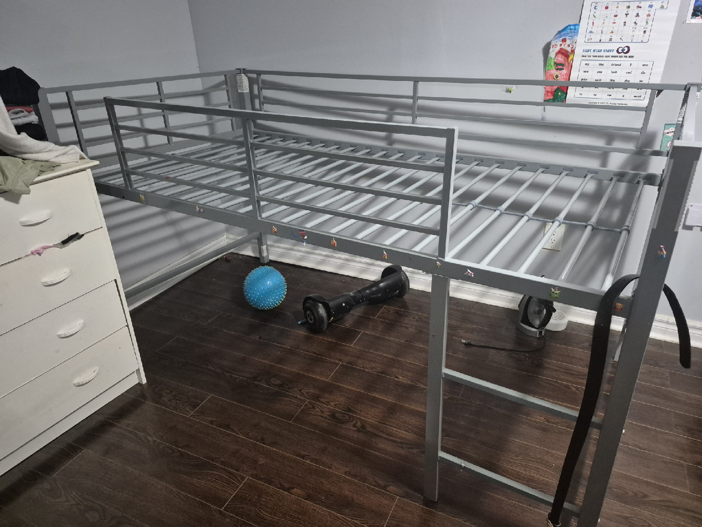 Grey Metal Loft Bed Frame