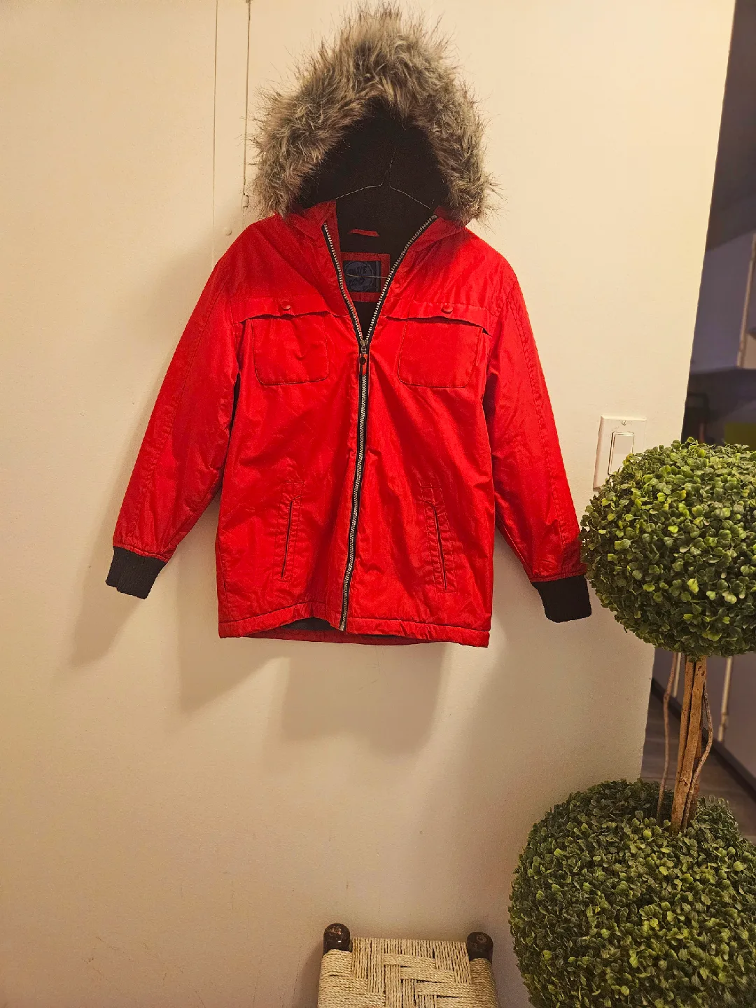 Red Puffer Jacket with Fur Hood image indicator(2)