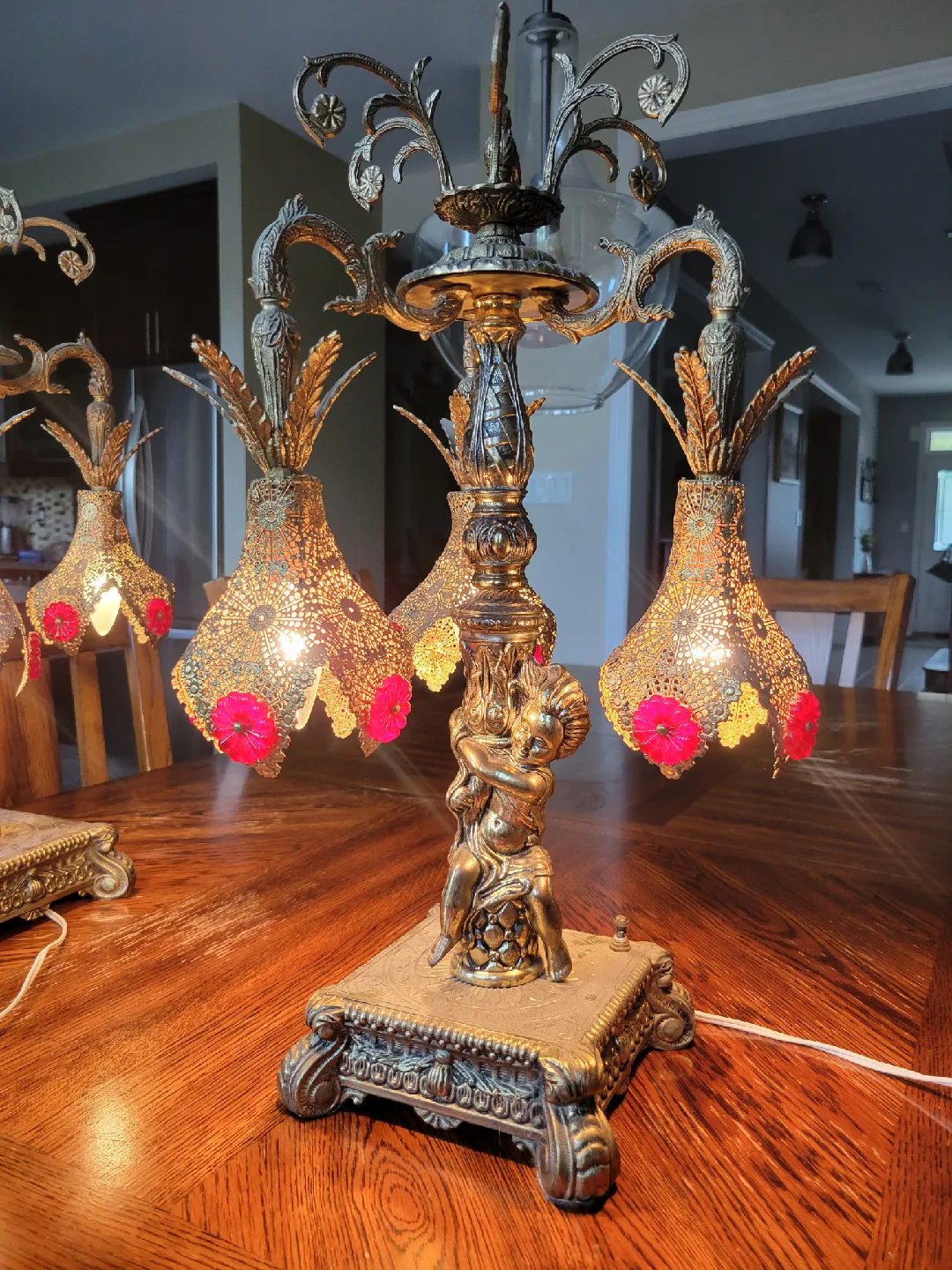 Pair of Hollywood Regency Style Brass Antique Table Lamps image indicator(6)