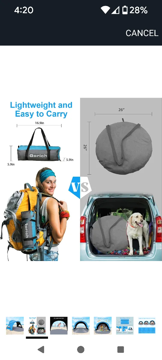 Gorich Beach Tent Sun Shelter - Skyblue, 4 Person image indicator(3)