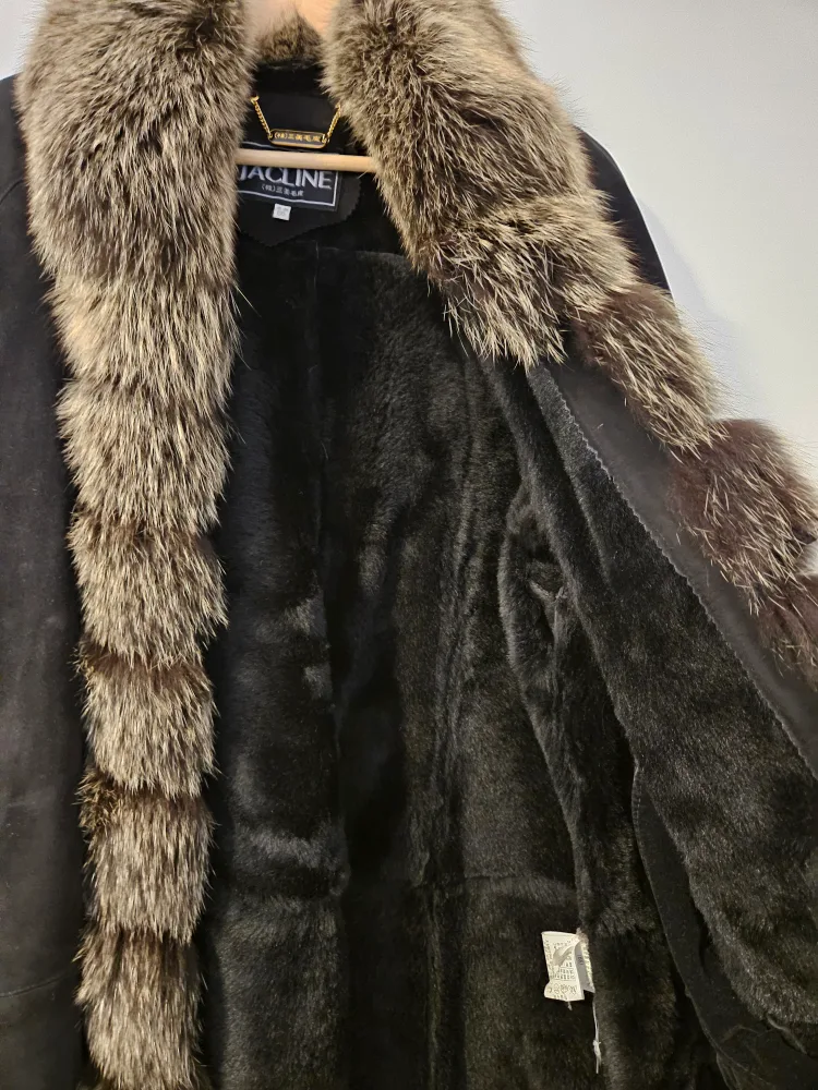 Black Shearling Suede & Fox Fur Coat image indicator(3)