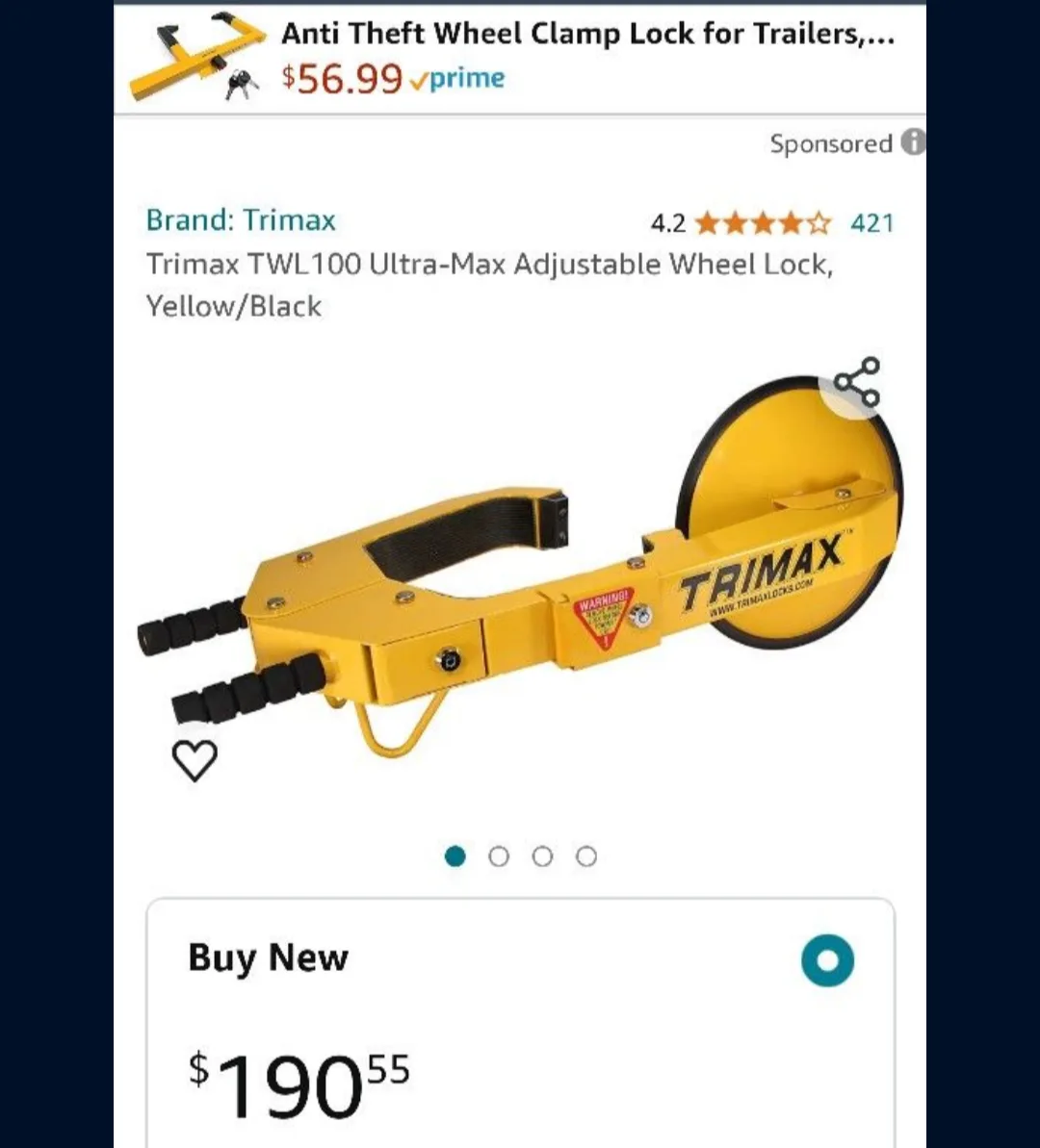 Trimax TWL100 Ultra-Max Adjustable Wheel Lock thumbnail