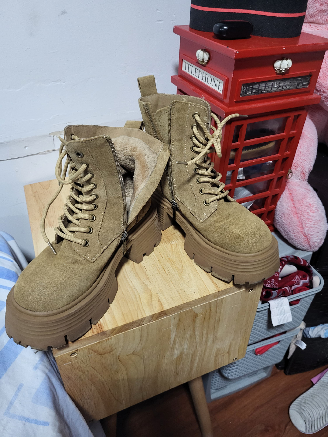 Belle Beige Lace-Up Platform Boots