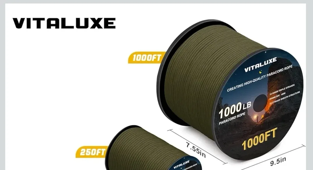 VITALUXE 1000lb Paracord Rope - Army Green, 1000ft image indicator(8)