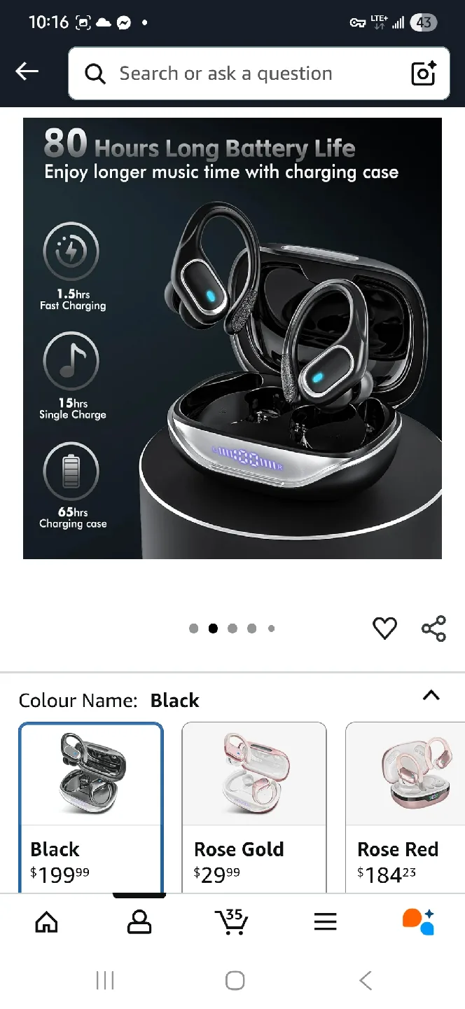 NEW Wireless Sport Earbuds Bluetooth 5.3 - Black 🎶 🎵 thumbnail