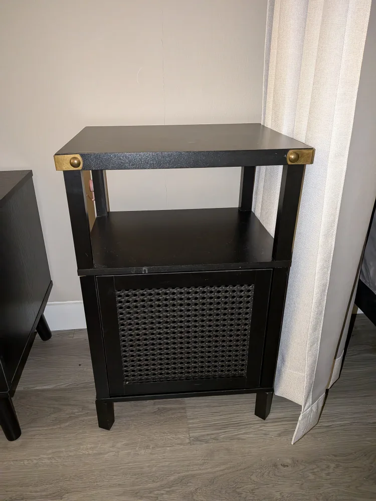 Black Nightstand with Wicker Door thumbnail