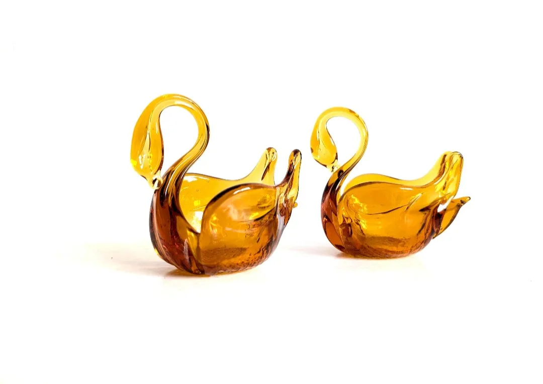 Hand Blown Amber Glass Swan Sculptures image indicator(5)