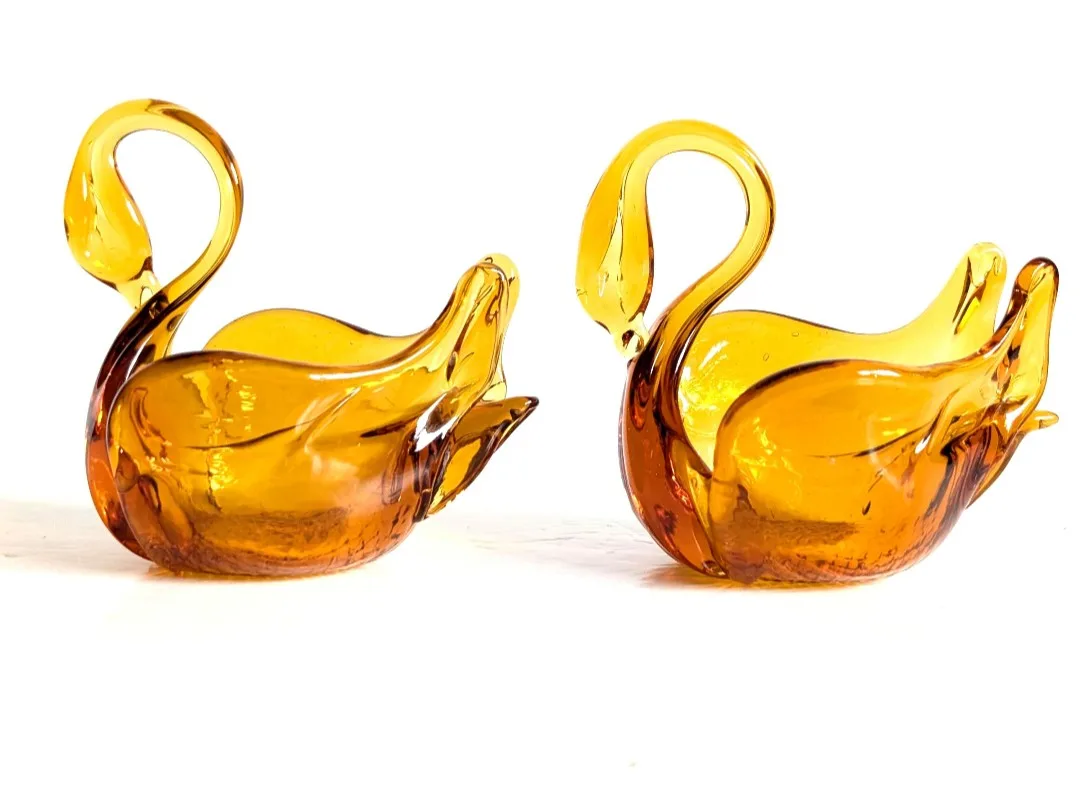Hand Blown Amber Glass Swan Sculptures image indicator(7)