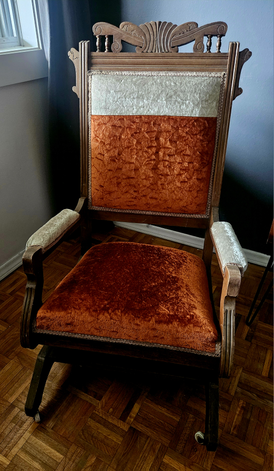 Antique Orange Velvet Rocking Chair