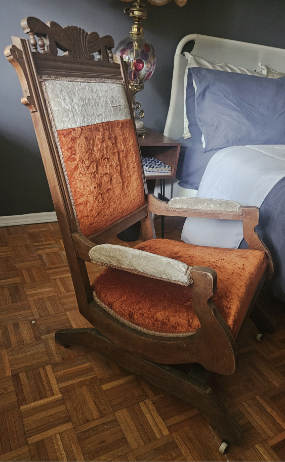 Antique Orange Velvet Rocking Chair - photo 2