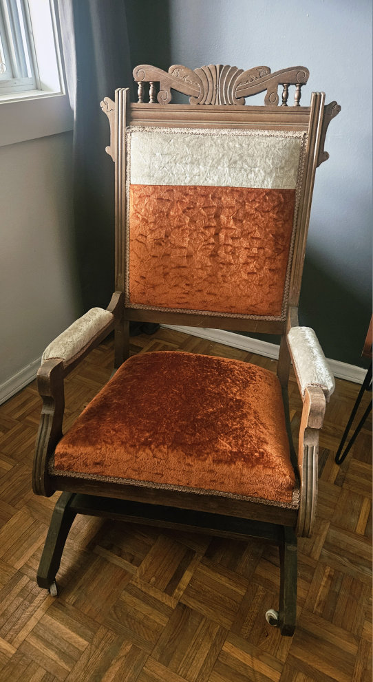 Antique Orange Velvet Rocking Chair - photo 3
