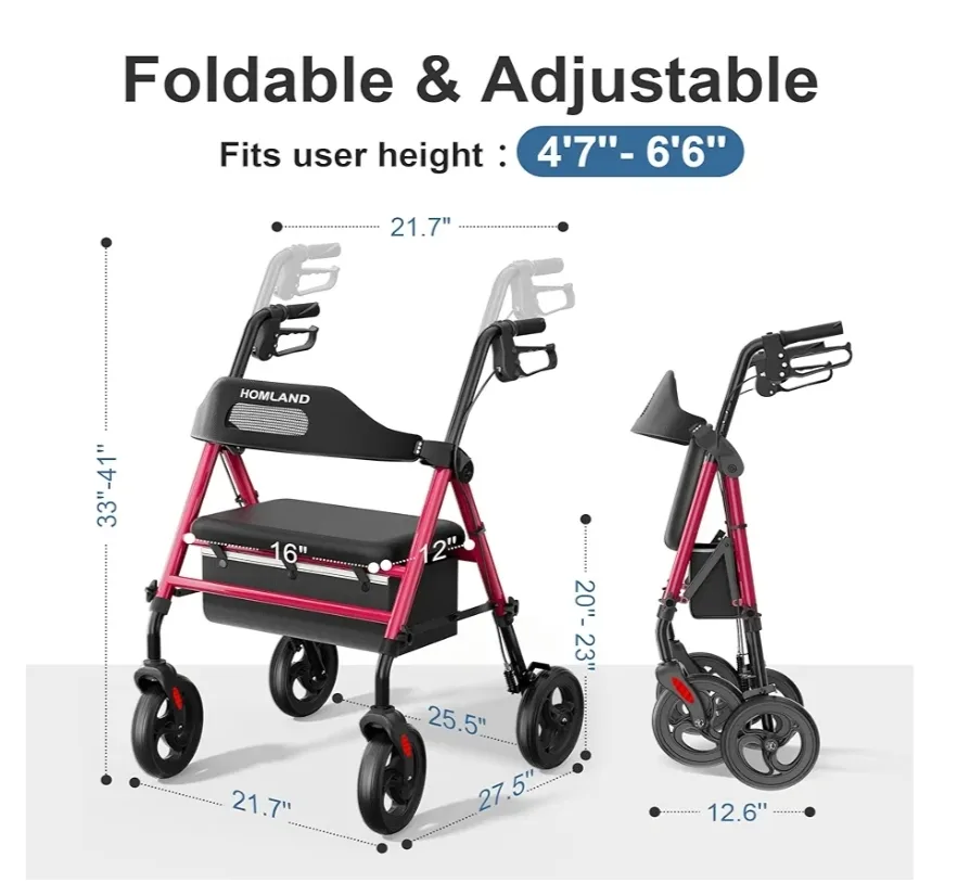 BNIB Homland 4 Wheel Rollator - Model R2-RD image indicator(5)