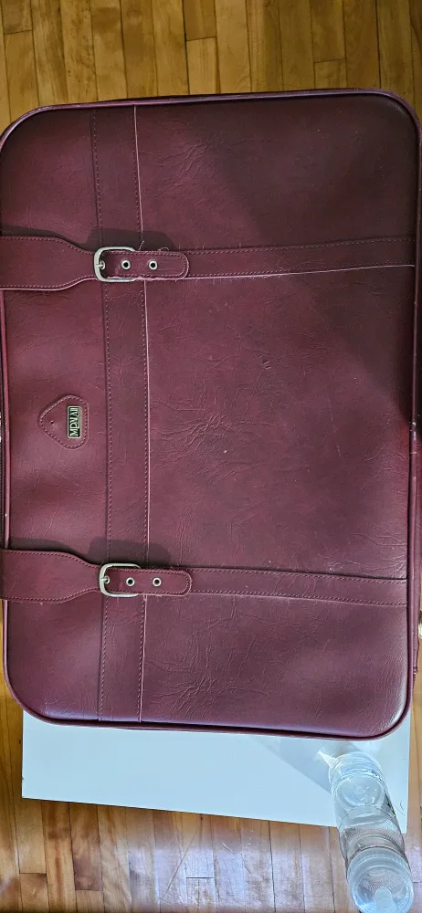 Vintage Burgundy Leather Suitcase thumbnail