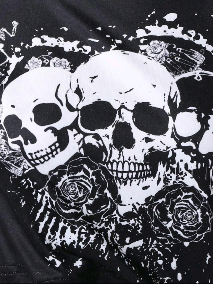 Halloween Kids Shein Skull Print One Shoulder Top - photo 4