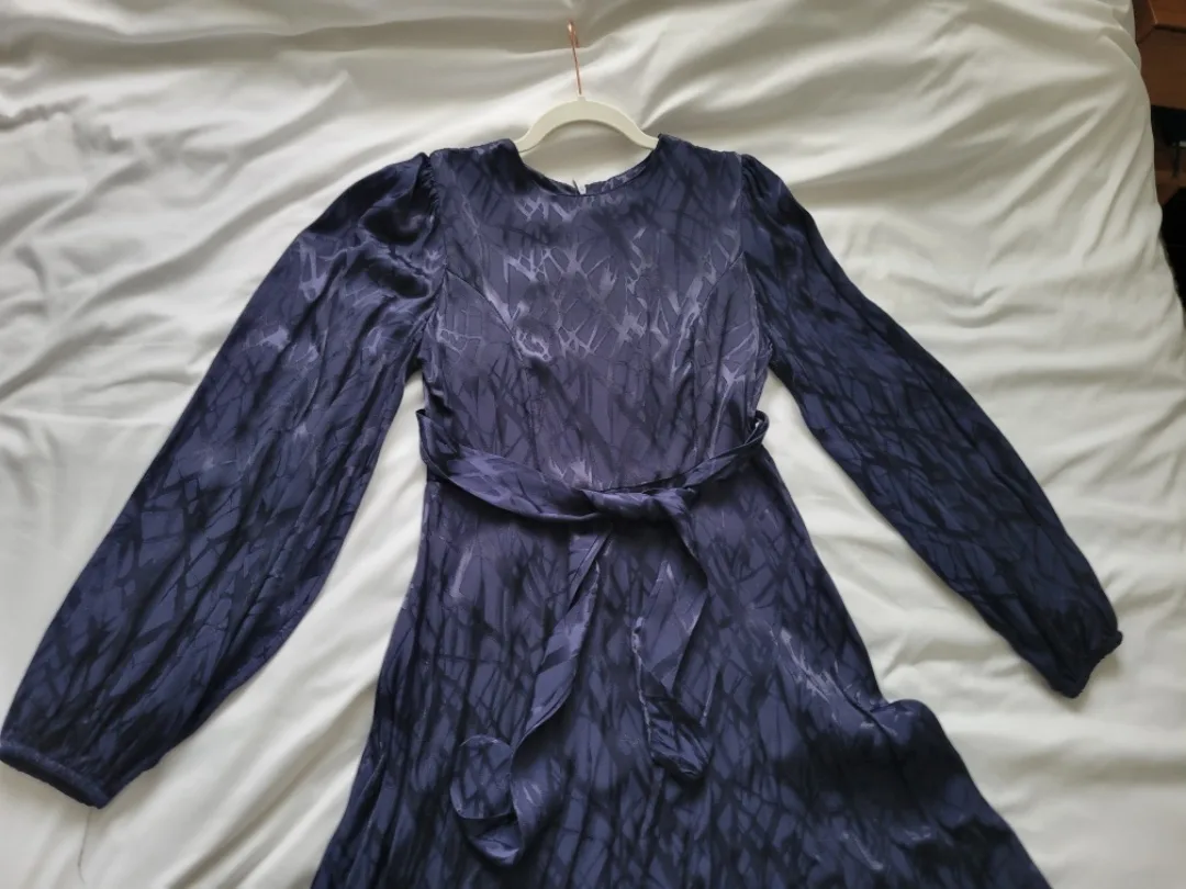 New DEEN CITY Navy Blue Abaya Zigzag Maxi Dress - Size 40/Small