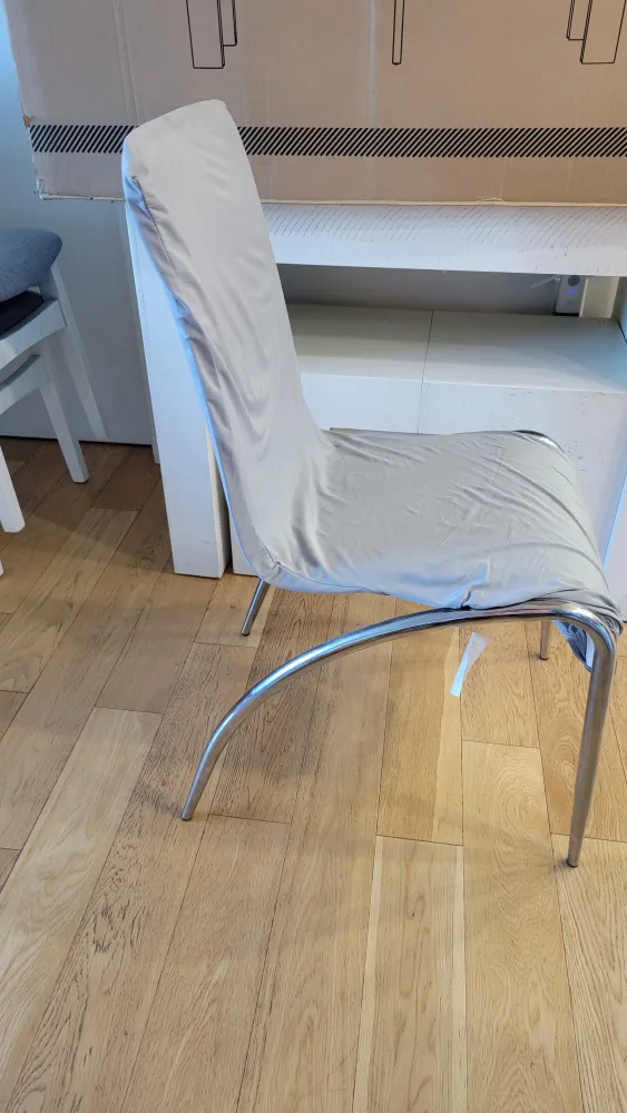 4 White Dining Chairs with Gray Covers image indicator(2)