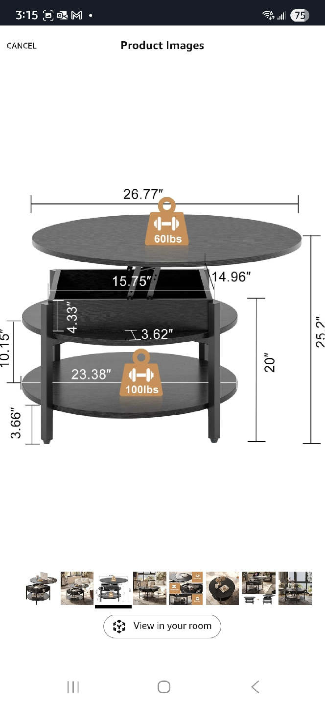 Lift Top Coffee Table w/ Storage Fabato - photo 2