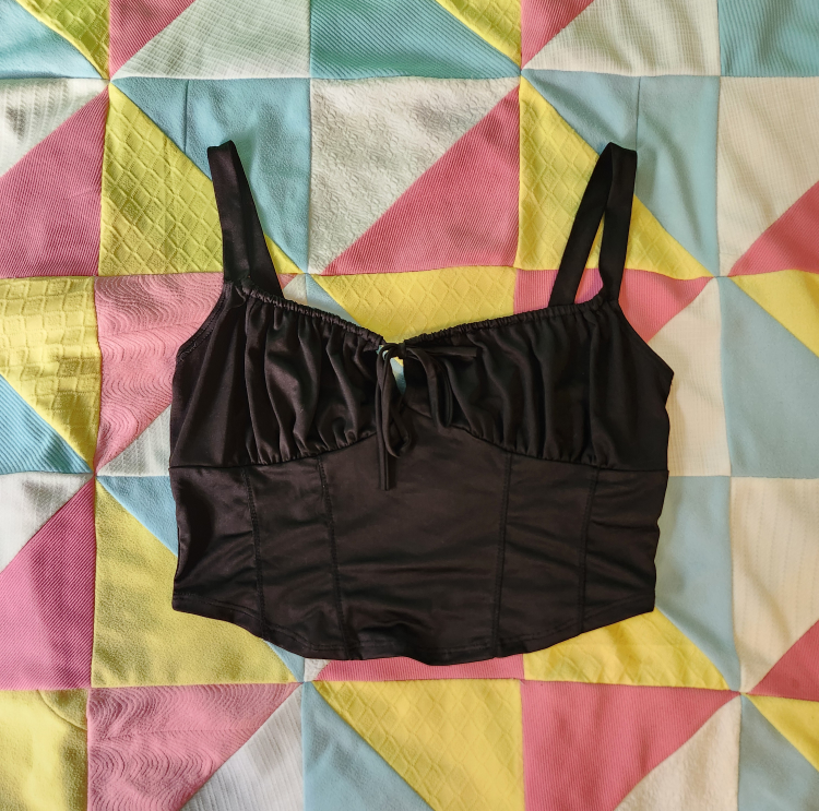 black milkmaid style tank top