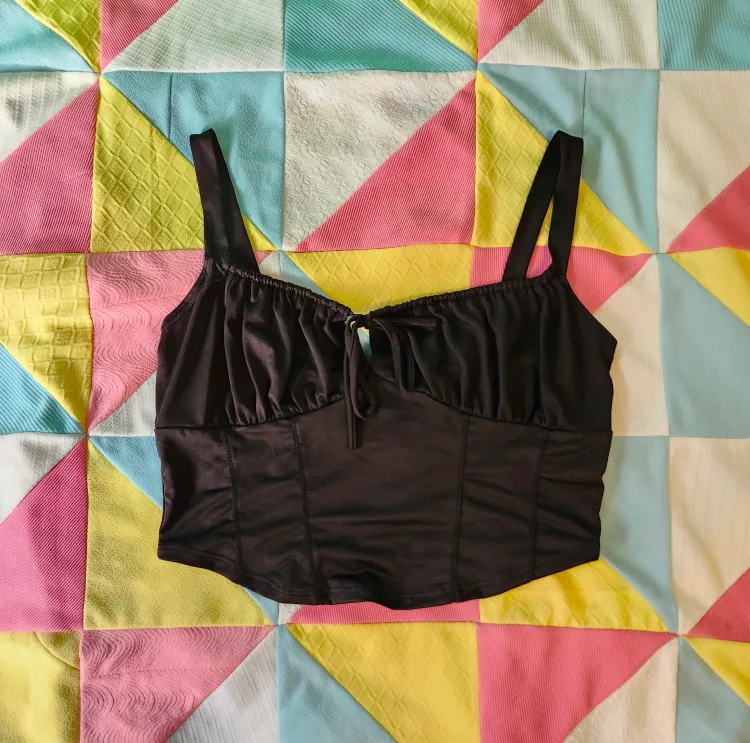 black milkmaid style tank top thumbnail