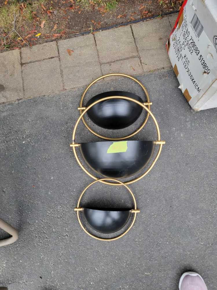 3-Tier Metal Wall Planter - Black & Gold thumbnail