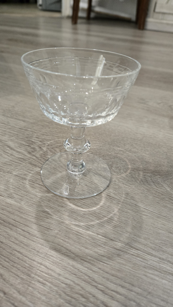 Set of 5 Vintage Etched Crystal Cocktail/Champagne Glasses