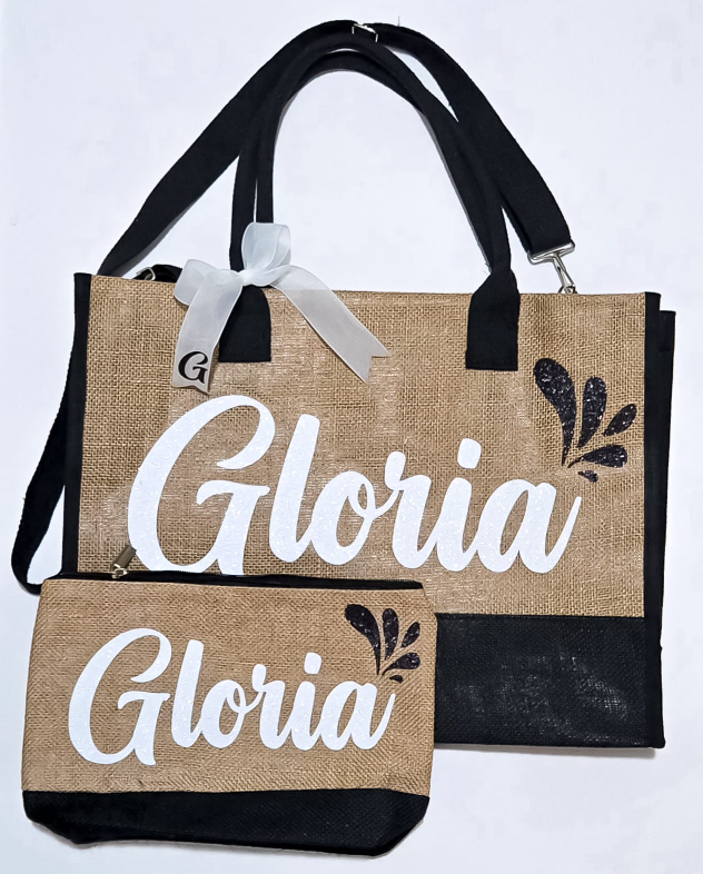 Personalized Jute Tote Bag with Matching Pouch