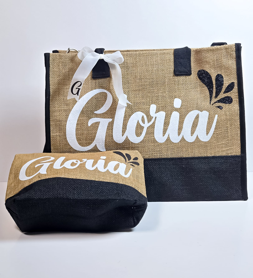 Personalized Jute Tote Bag with Matching Pouch - photo 2