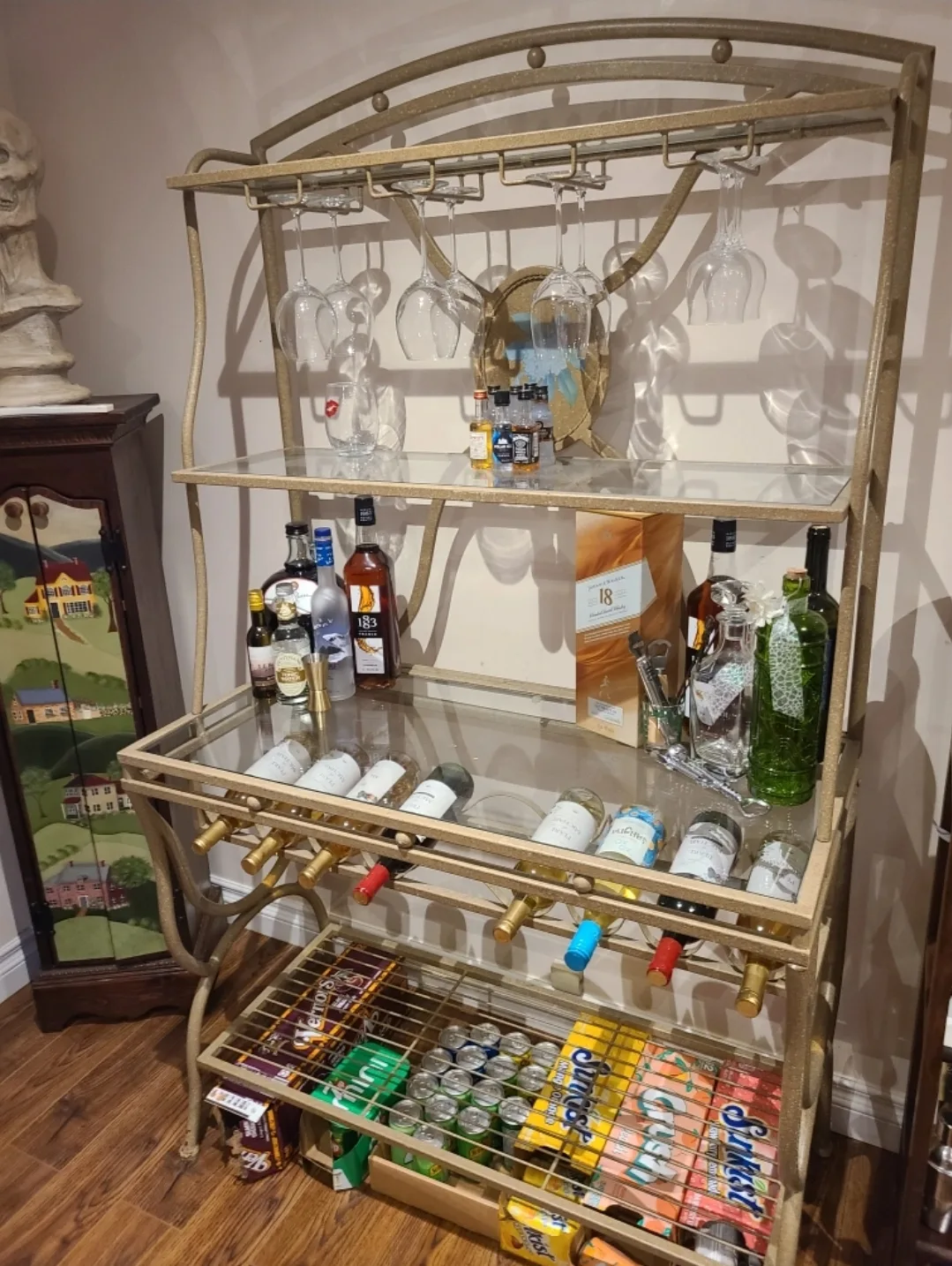 Gold Finish Metal & Glass Bar Stand image indicator(3)