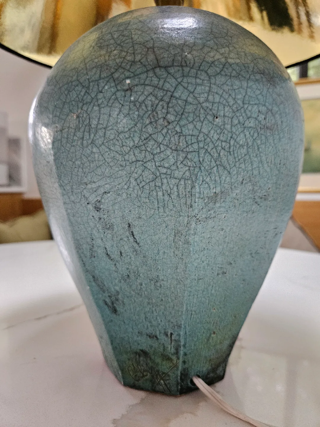 Vintage Ceramic Table Lamp with Shade Signed image indicator(5)