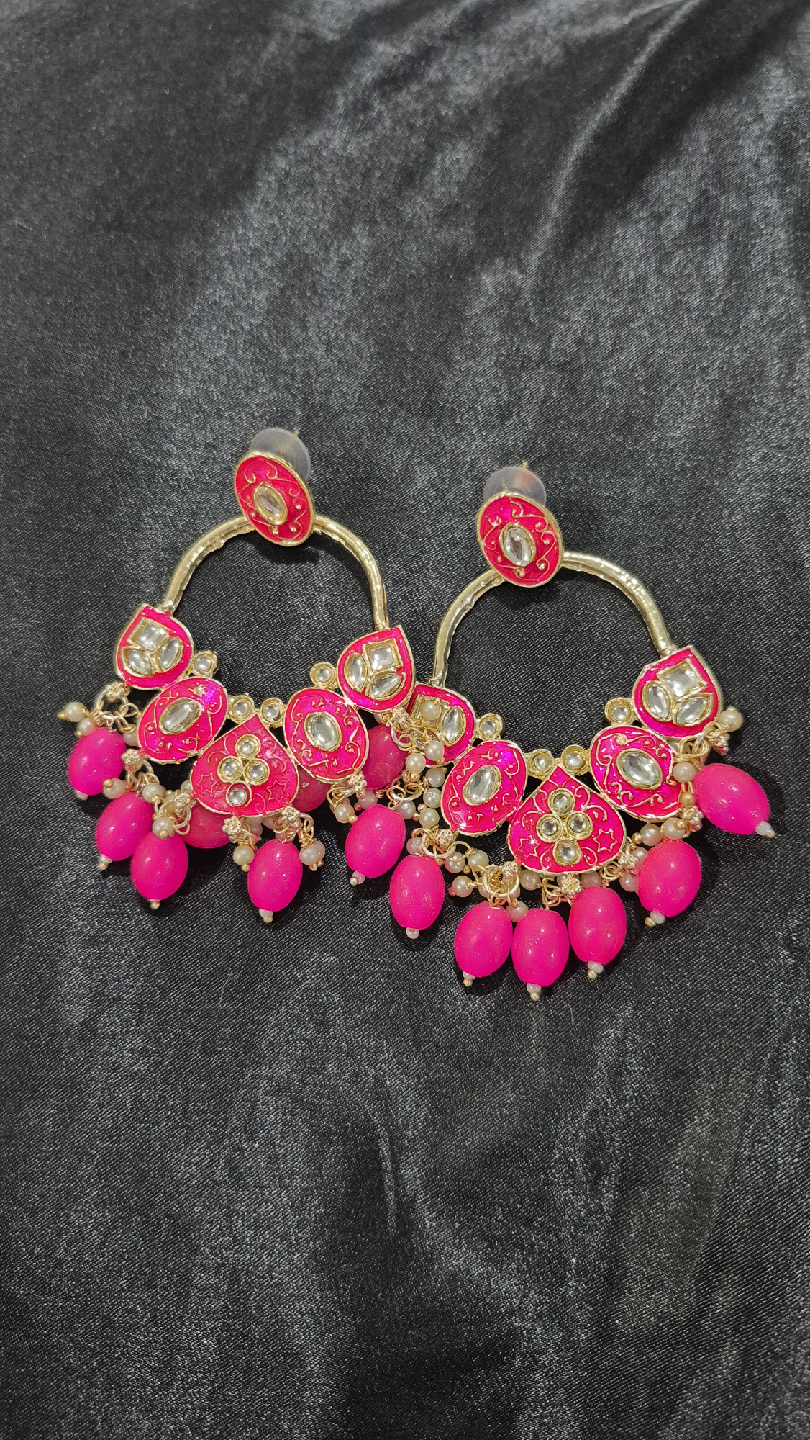 Jhumka & Beaded Hoop Earrings - Gold & Pink - photo 2
