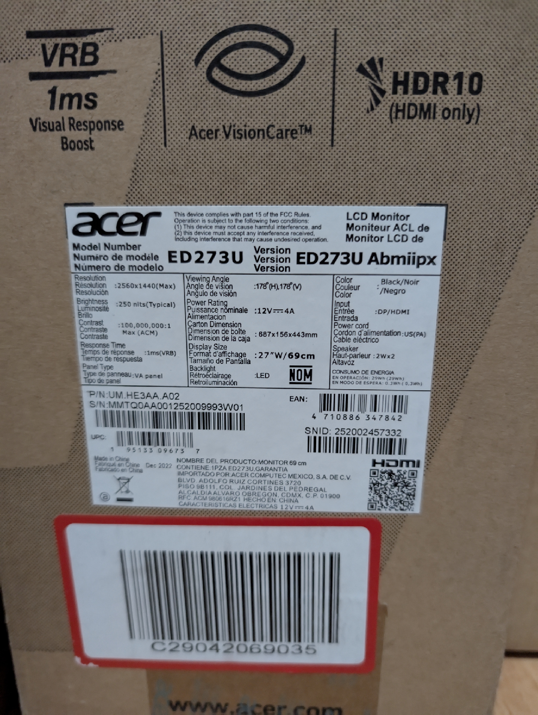 Acer ED273U 27" Curved Gaming Monitor - photo 2