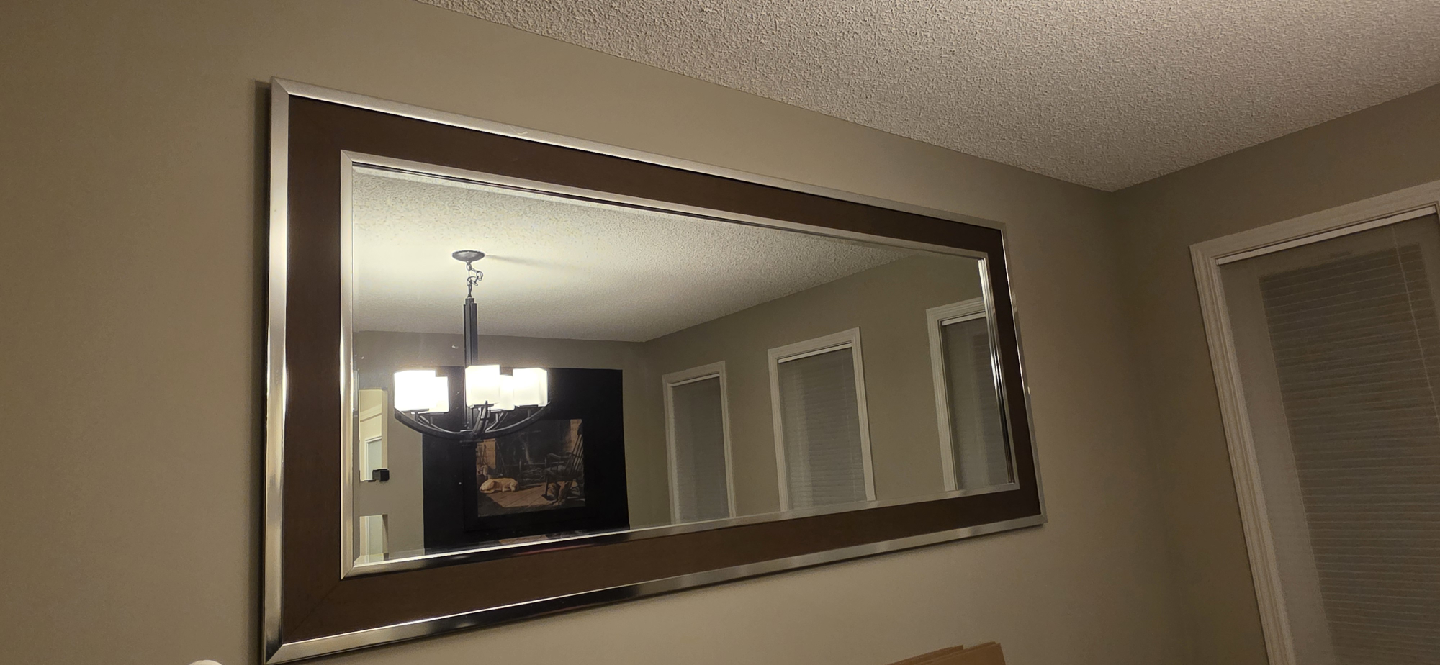 Large Wall Mirror with Brown and Silver Frame