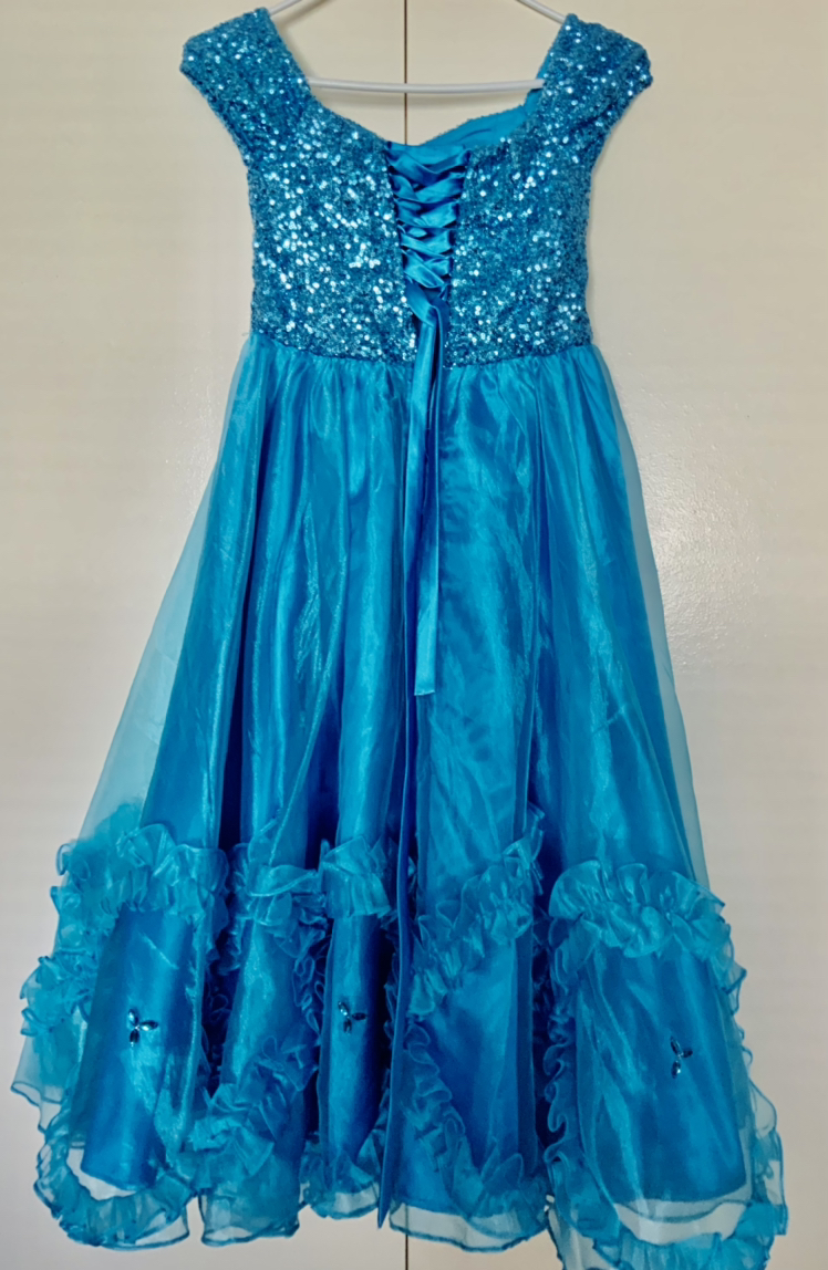 Kids gown blue sparkles and ruffles design on the bottom - photo 4